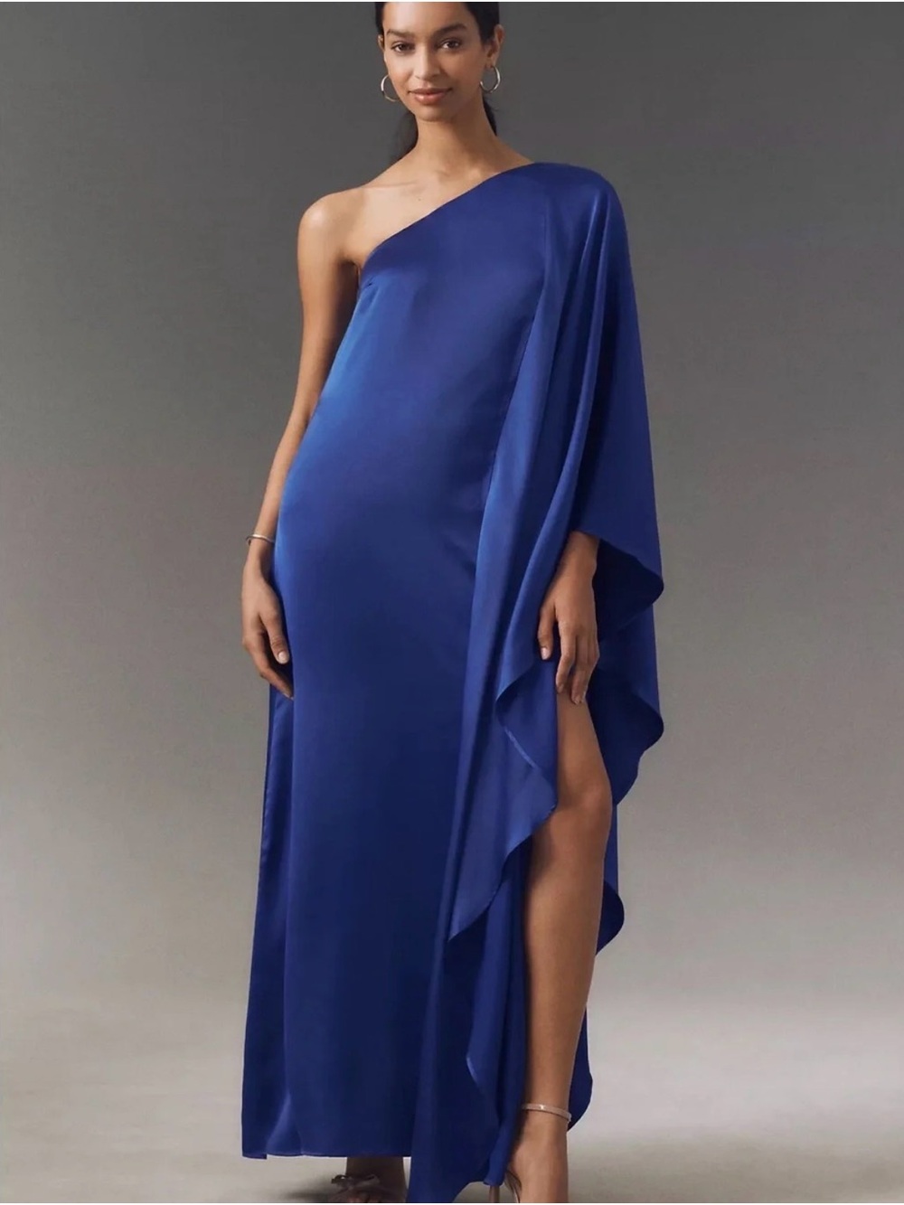 BHLDN One-Shoulder Satin Maxi Dress in Cobalt Blue